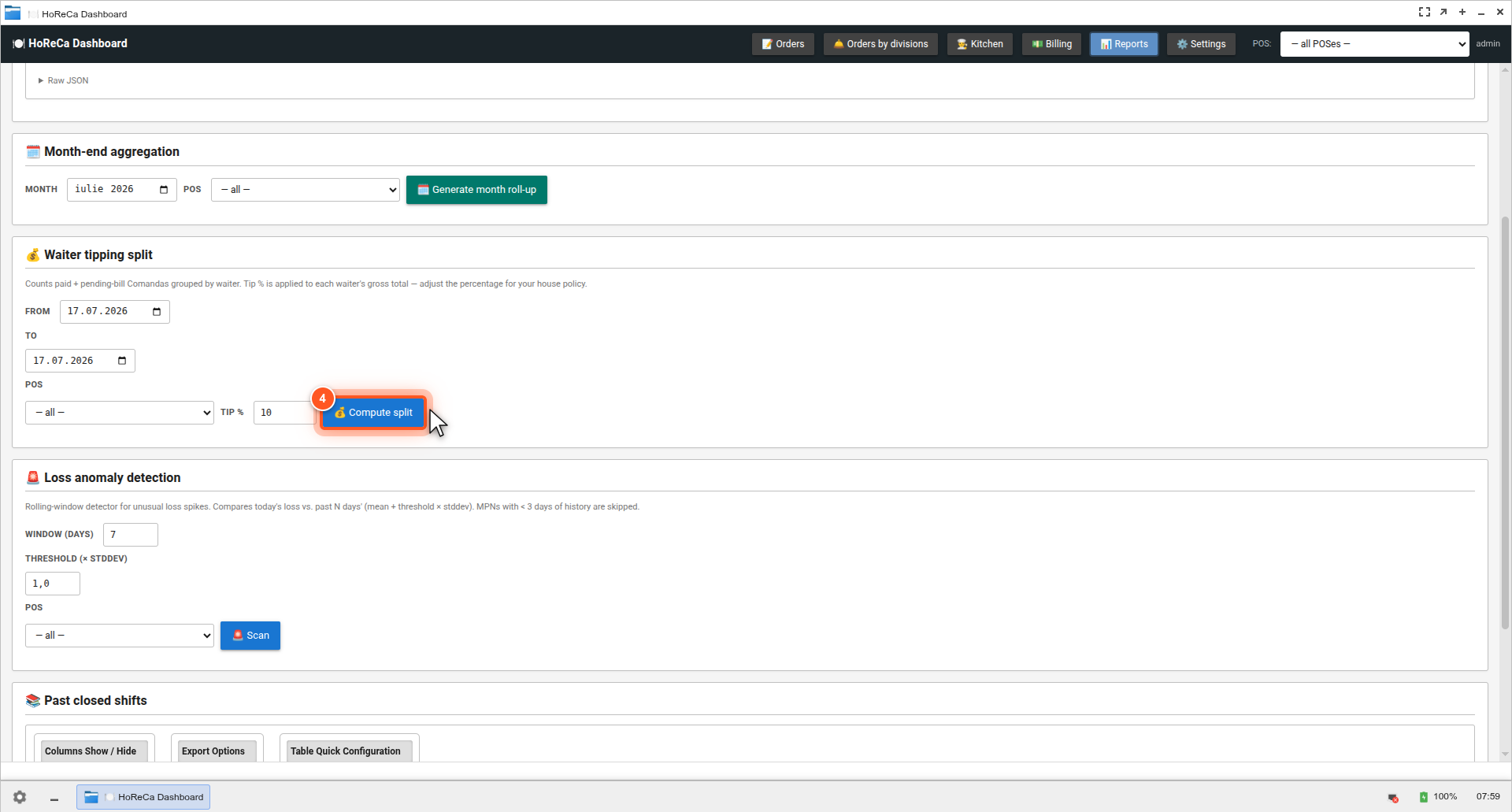 Pas 3 — Cursor pe butonul Compute split (Tip 10% default) Pas 3 — Cursor pe butonul Compute split (Tip 10% default)