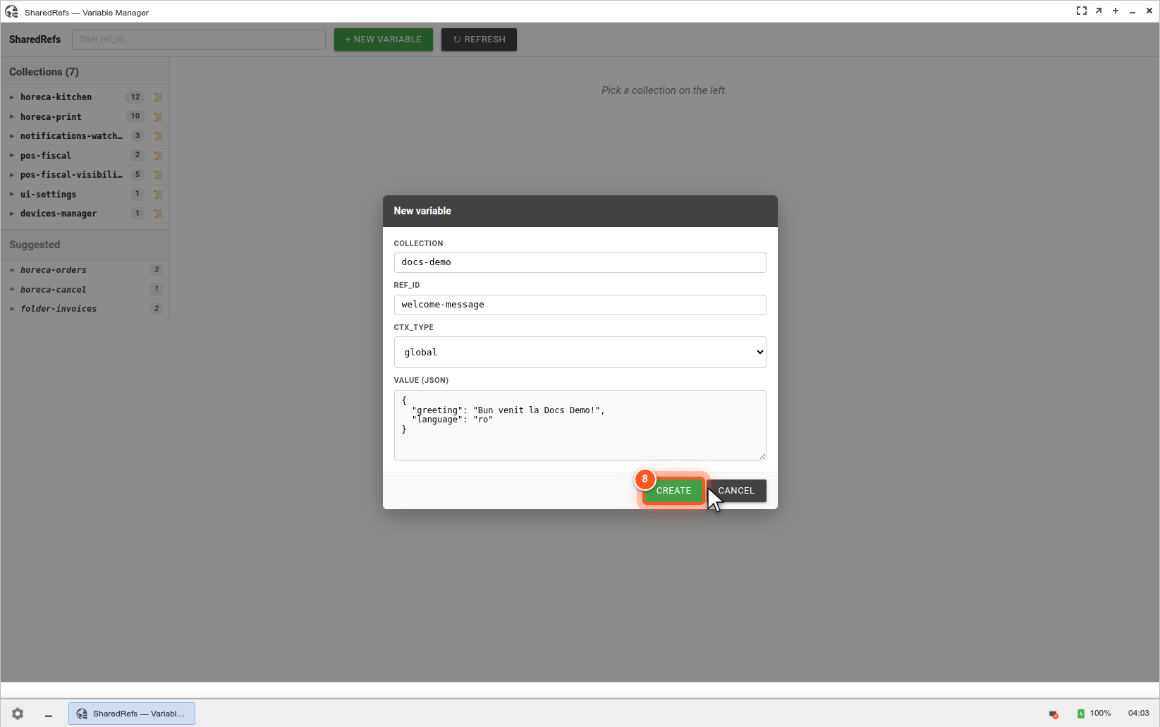Pas 8 — cursor pe butonul Create Pas 8 — cursor pe butonul Create