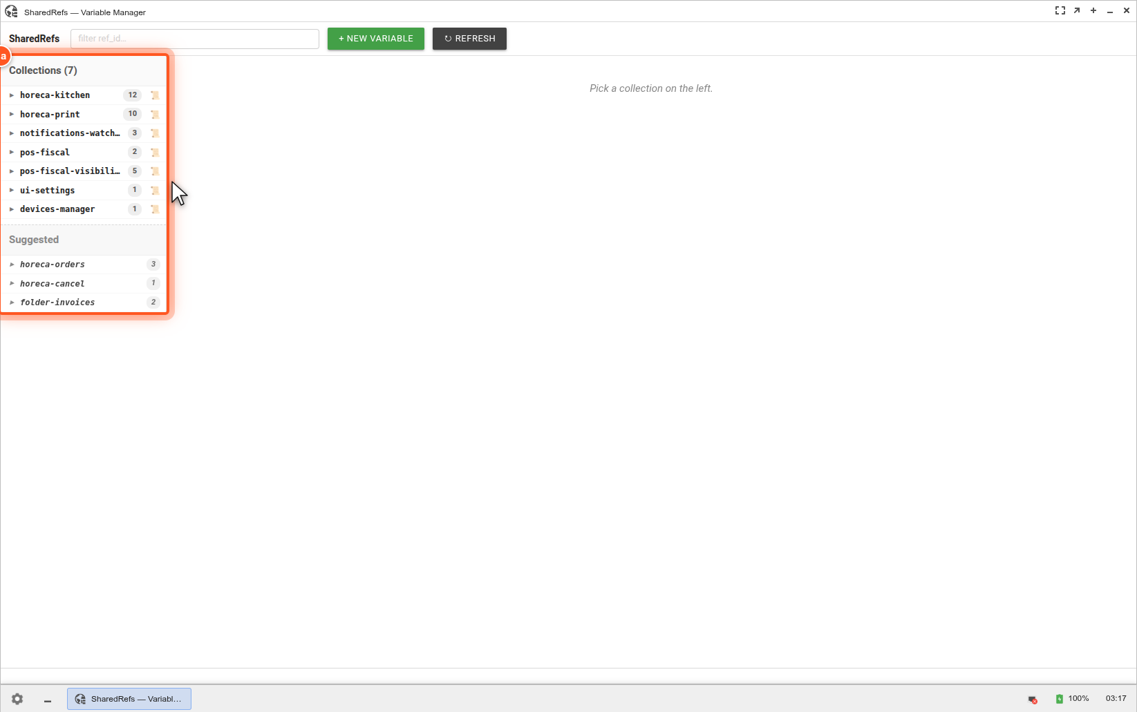 Overview sidebar cu colecțiile disponibile Overview sidebar cu colecțiile disponibile