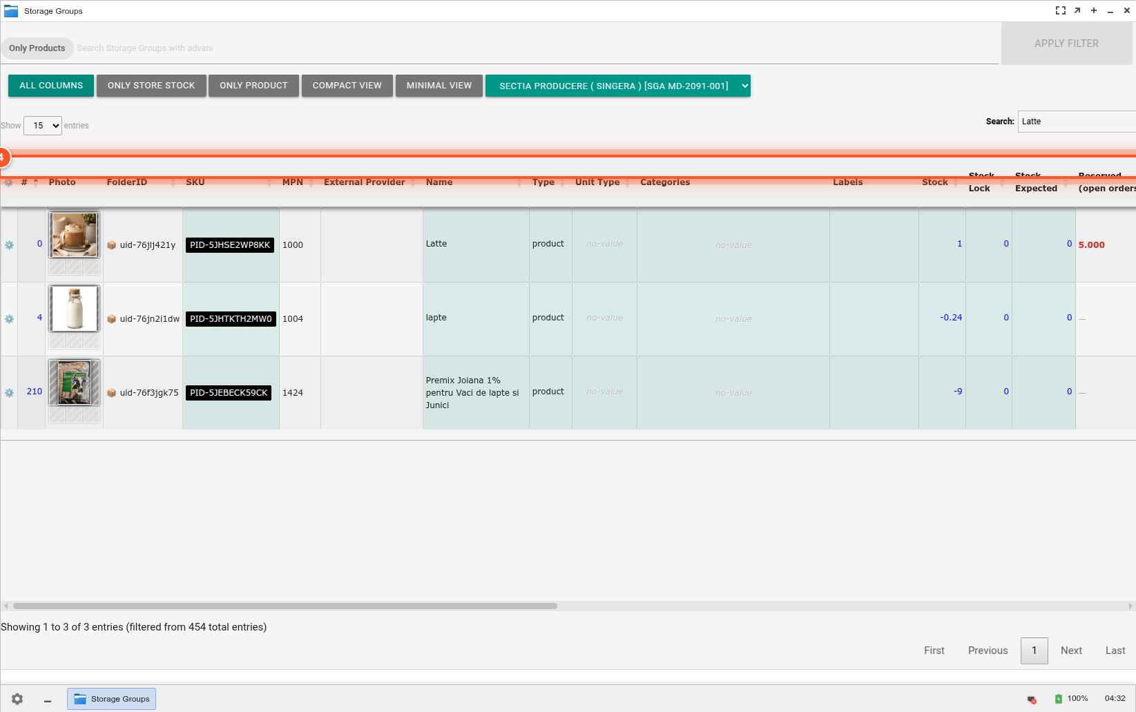 Product row highlighted Product row highlighted